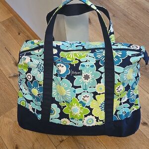 Thirty One 31 Retro Metro Tote Floral Flower Navy Teal Shoulder Purse Bag Womens